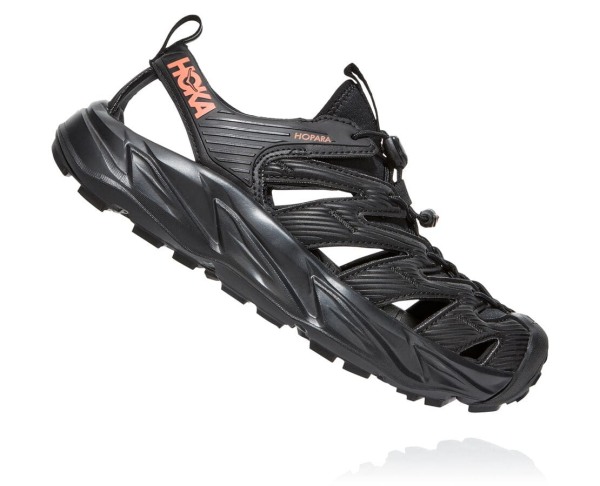 Hoka One One Hopara Sandal Womens UK - Black / Coral Hiking Shoes - XSQCU1749